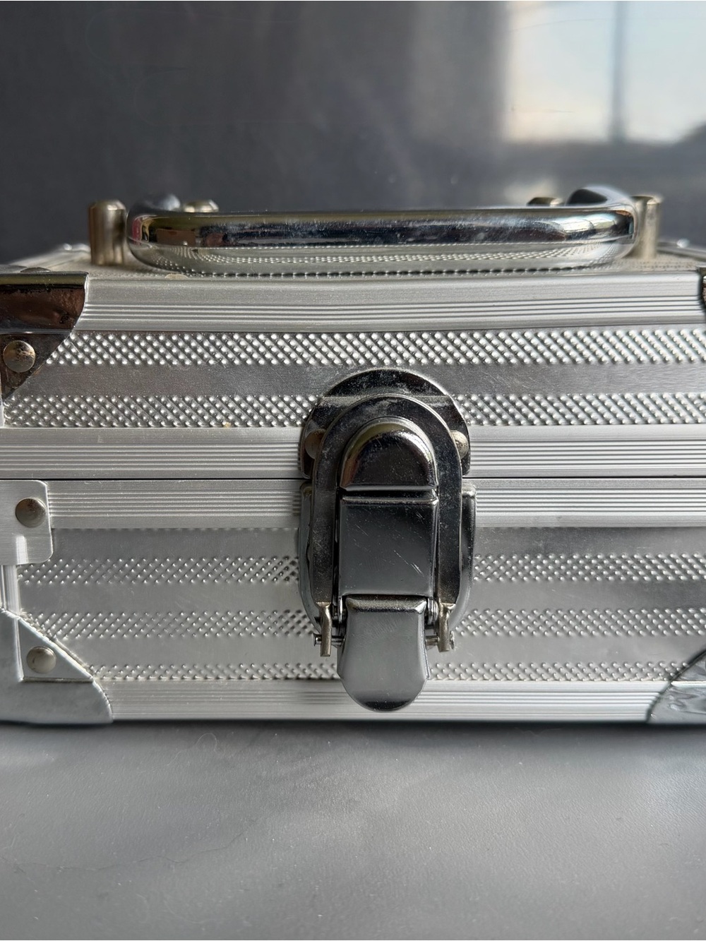 Vintage Silver Metal Carry Case with Secure Latch